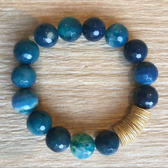 Blue green faceted stone gold accent bracelet - Picture 2 of 3